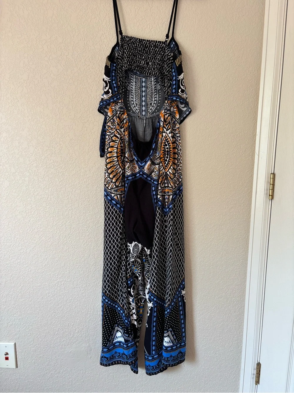 Flying Tomato blue, black, and white baroque-style print jumpsuit romper size S - Picture 7 of 9